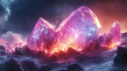 A surreal pyramid-shaped planet, glowing brightly, surrounded by cosmic rings of light and distant nebulae. 493