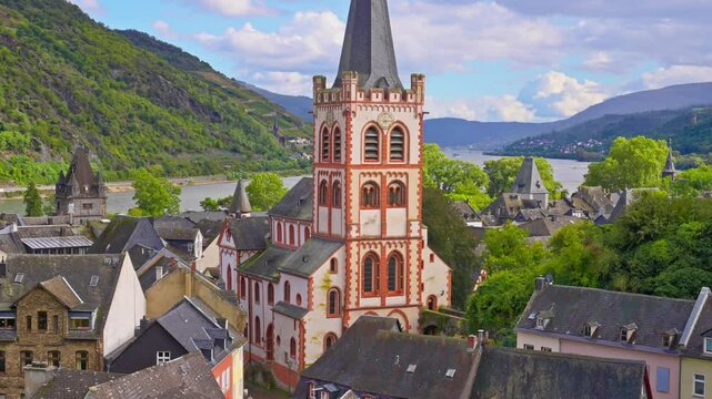 Aerial panoramic view over Bacharach along the famous Rhine River, Germany