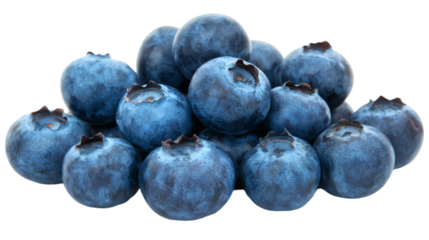 Isolated of a handful of ripe blueberries scattered evenly across a seamless white background Stock Photo with side copy space
