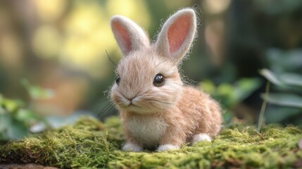 Fototapeta premium Handmade easter bunny figurine on green grass for seasonal decoration