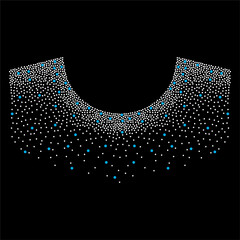 Rhinestone applique collar design for t-shirt or blouse hot-fix transfer. Abstract beautiful glitter applique rhinestone motif.