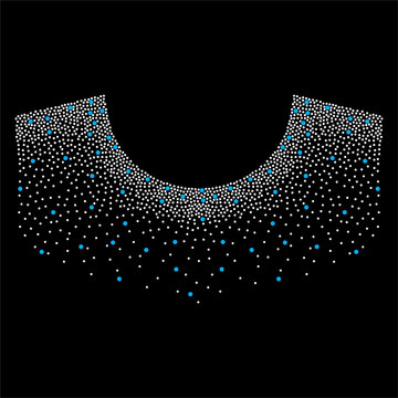 Rhinestone applique collar design for t-shirt or blouse hot-fix transfer. Abstract beautiful glitter applique rhinestone motif.