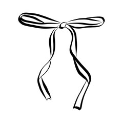 Hand drawn coquette ribbon and bow. Vintage element in simple crayon and sketch style. Trendy art symbol for Valentine day and wedding invitations. Doodle outline vector illustration