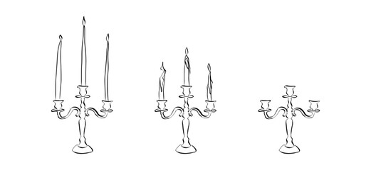 Hand drawn candle with ribbons and bows. Vintage elements in simple crayon and sketch style. Coquette core symbols for Valentine day and wedding invitations. Doodle contour vector illustration