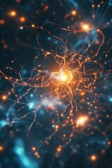 Obraz premium A vibrant neural network illuminated with electric sparks against a dark background.