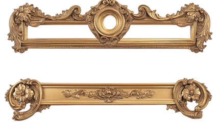Gold Baroque Frames on Transparent Background Generative AI