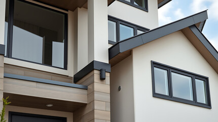 Modern House Exterior: Contemporary Architecture Design. Sleek lines, high-end finishes, and expansive windows create a stunning residential property.