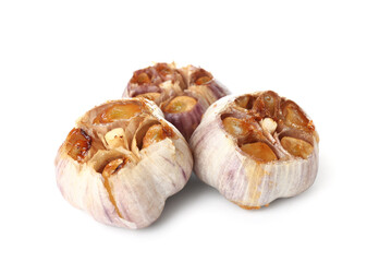Baked garlic on white background