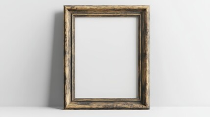 Rustic wooden picture frame on white background in minimalist style