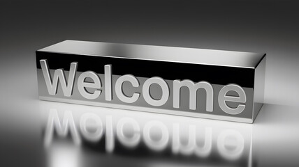 Chrome block reflecting Welcome message.