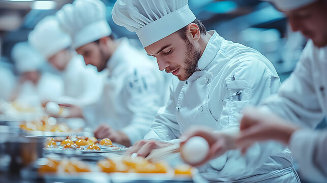 Dedicated Culinary Team Working in a Professional Restaurant Kitchen