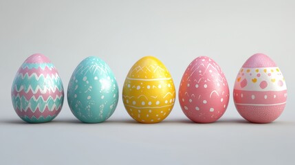Fototapeta premium Ultra realistic easter eggs on neutral background for holiday decoration and design