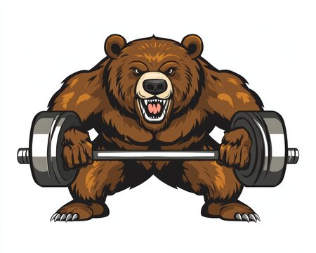 brown bear lifting barbell, strong, angry clip art preview