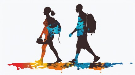 African American concept, walking adult silhouette.