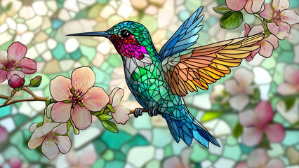 Flight of Elegance: A Hummingbird in Stained Glass Splendor