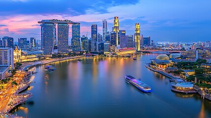 Singapore skyline twilight river cruise city travel