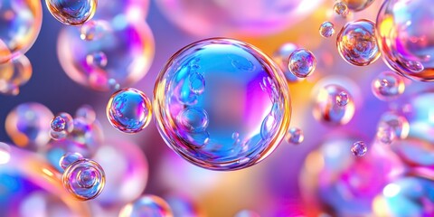 Vibrant iridescent soap bubbles floating abstract background image