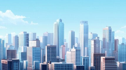 Obraz premium Majestic urban skyline with modern skyscrapers under blue sky and clouds