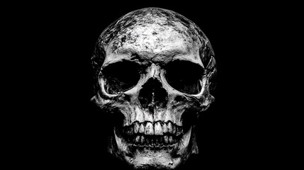 Obraz premium Detailed grayscale human skull on black background