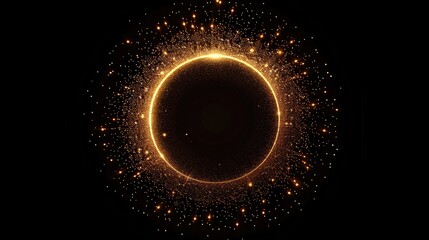 Naklejka premium Speed ​​light effect with golden glowing lines, halos and sparkling particles shooting out from the center on a dark background for a sci-fi tunnel. space jumping