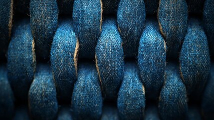 Blue textured fabric detail, close-up shot. Background blurred. Use textile design