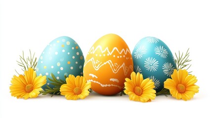 Fototapeta premium Colorful easter eggs and spring flowers for festive celebrations