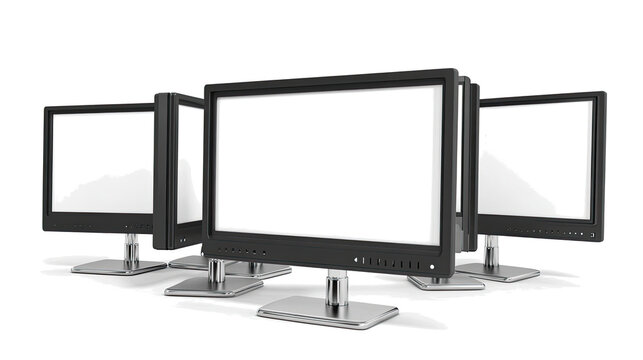 Multiple Blank Widescreen Monitors Generative AI - Powered by Adobe