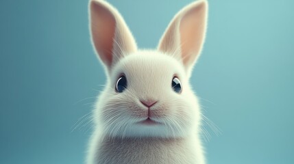 Obraz premium Easter joy: smiling white rabbit isolated on blue background