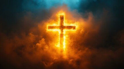 Fototapeta premium Glowing cross illuminating dark clouds with divine light