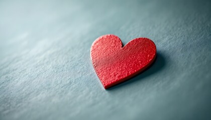 Obraz premium A red heart symbol against a blue backdrop conveys love and affection - suitable for Valentine's Day, romantic cards, and wedding invitations.