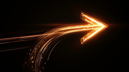 Bright arrow pointing right with a streak of light showing motion against a dark background