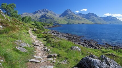Coastal Hiking Trail, Mountain View, Scotland, Sunny Day
