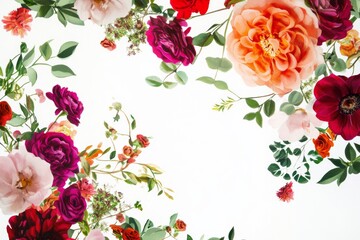 Vibrant floral arrangement featuring roses and greenery on a light background suitable for various creative projects