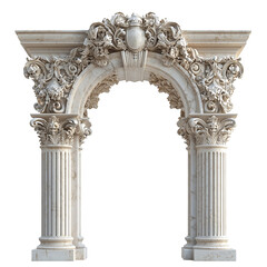 Naklejka premium Classic column arch with detailed carvings and a timeless architectural style ideal for historical and ceremonial themes isolated on transparent background, png