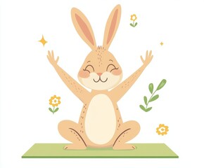 Fototapeta premium A Modern Illustration of a Funny Hare Animal Practicing Asana and Stretching on a Yoga Mat
