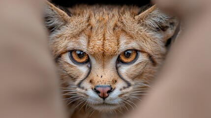 Obraz premium Sand cat portrait, intense gaze, desert habitat, wildlife photography, nature conservation