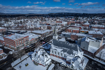 Aerial view of Greenfield, Massachusetts in winter 
