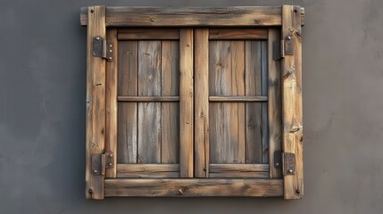 Rustic wooden shuttered window on weathered wall