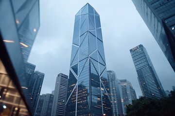 Fototapeta premium Skyscraper, city, Asia, business, finance, modern, architecture, evening, urban