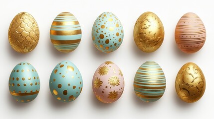 Obraz premium Golden painted easter eggs top view for elegant holiday decoration design