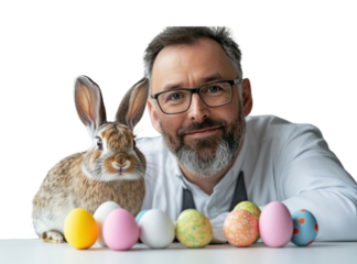 PNG Easter banner rabbit eggs colorful.