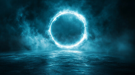 A circle of light illuminates a dark room symbolizing hope in the unknown with a minimalistic bright tone modern blurred atmosphere leaving blank space for contemplation and inspiration

