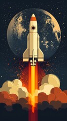 Obraz premium Startup success illustration characters launching rocket abstract design with pastel tones