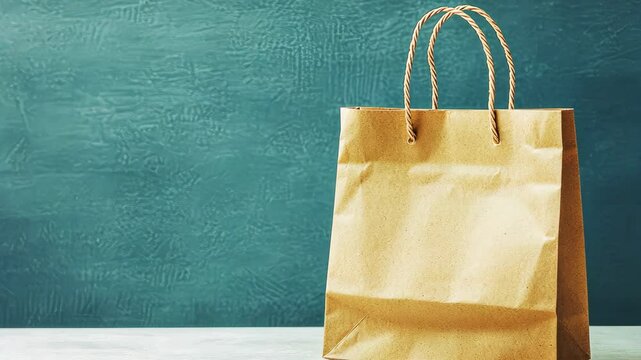 Brown textured paper bag for shopping on stylish background