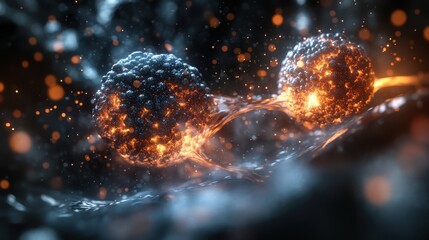 Abstract conceptual image of glowing particles in motion with fiery colors