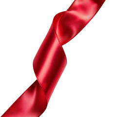 Luxurious red satin ribbon with smooth texture perfect for wrapping and decoration isolated on transparent background, png