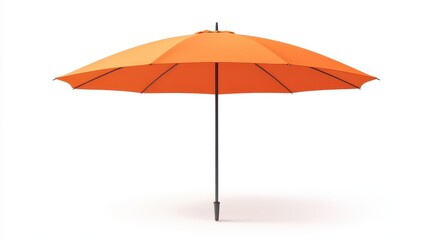 Orange beach umbrella with metal pole on white background