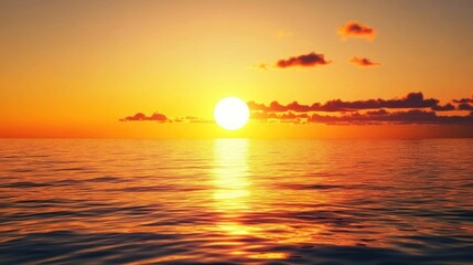 Naklejka premium Golden Hour at Sea: A Serene Sunset Over the Ocean with Reflective Waters