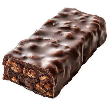 Protein bar with a rich chocolate coating perfect for healthy snack and energy themes isolated on transparent background, png