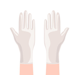 White Gloves Latex rubber cleaning protective Fashion hand accessory clothing technical illustration garment. Dish wash Vector front palm back view for Men, women, unisex flat template cartoon style